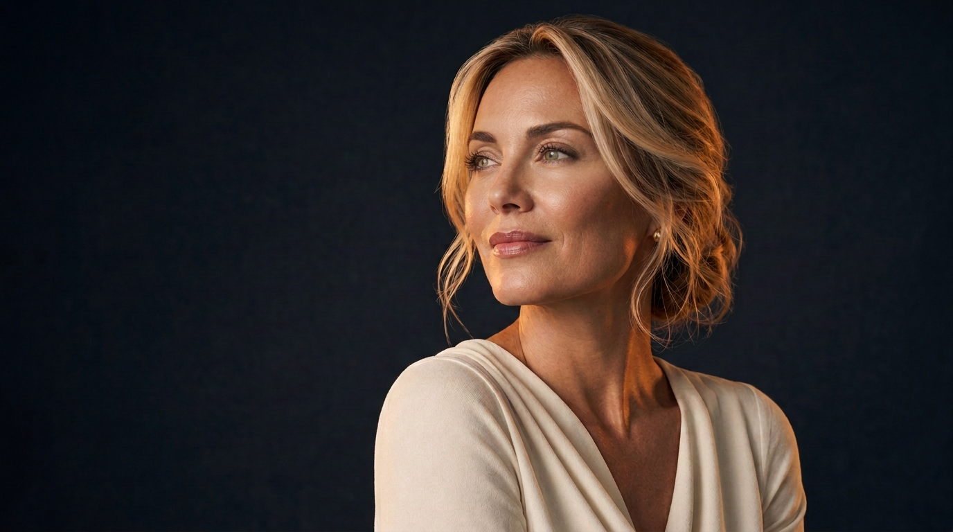 Woman with a naturally defined jawline, editorial portrait